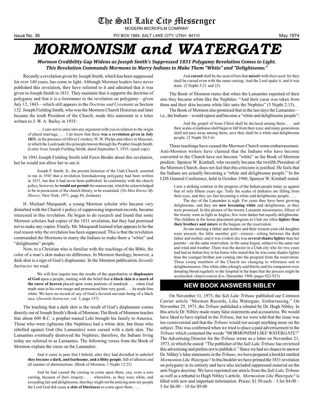 36 Salt Lake City Messenger: Mormonism and Watergate