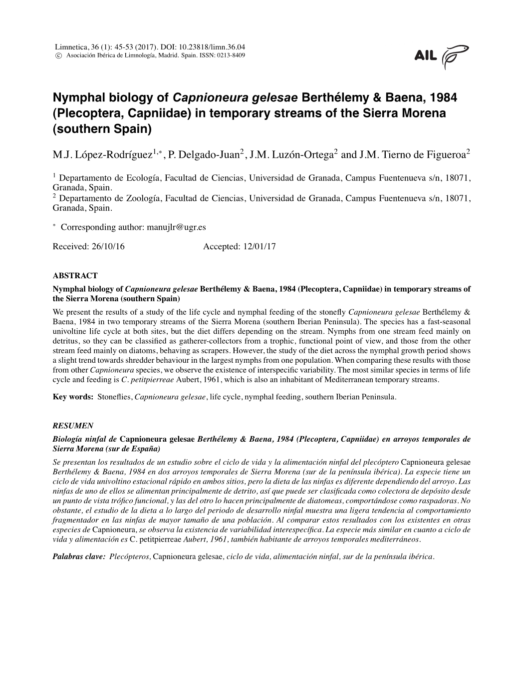 Plecoptera, Capniidae) in Temporary Streams of the Sierra Morena (Southern Spain)