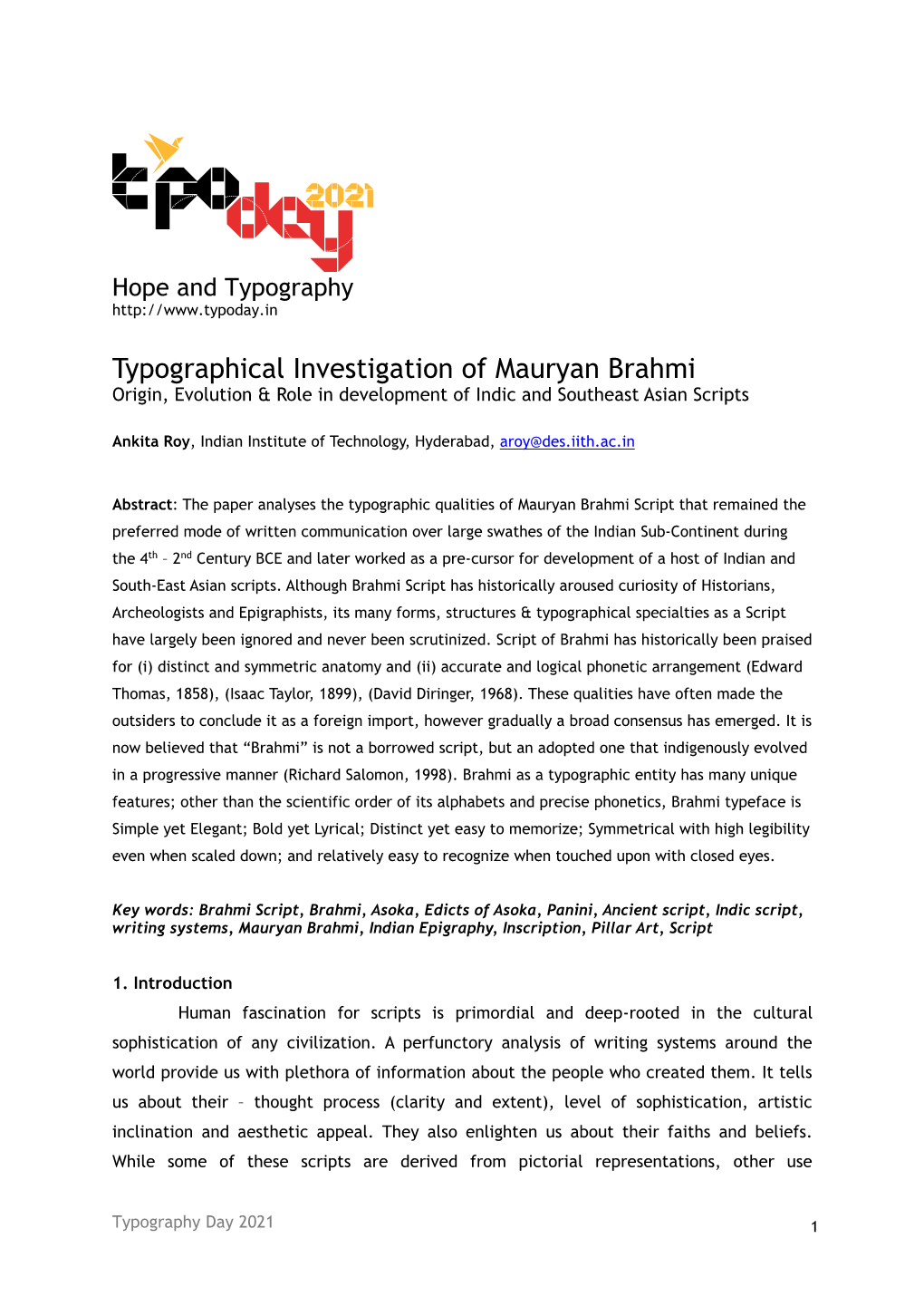 Typographical Investigation of Mauryan Brahmi Origin, Evolution & Role in Development of Indic and Southeast Asian Scripts