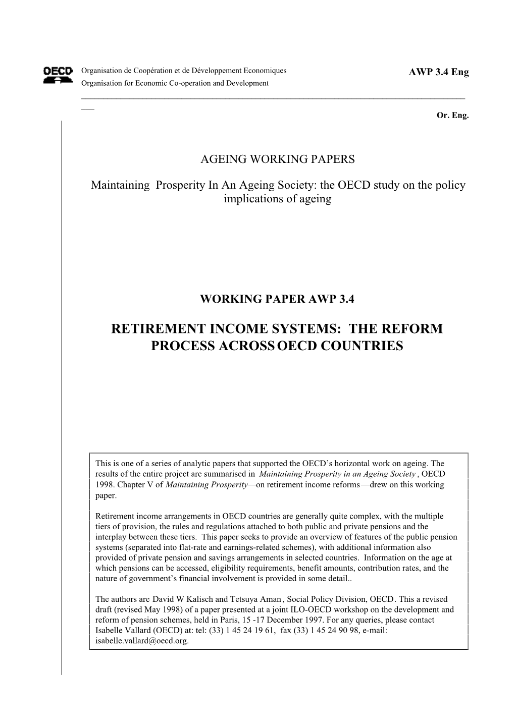 Retirement Income Systems: the Reform Process Across Oecd Countries