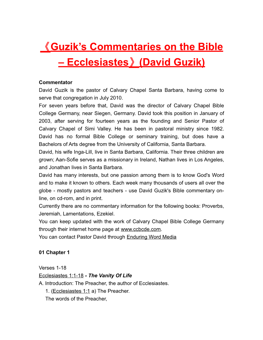 Guzik S Commentaries on the Bible Ecclesiastes (David Guzik)