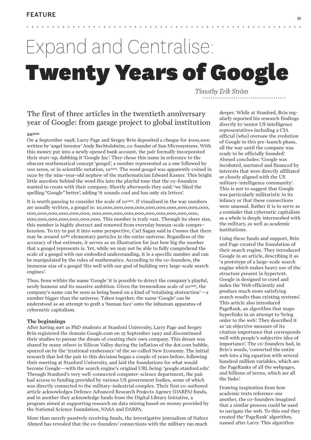 Twenty Years of Google Timothy Erik Ström