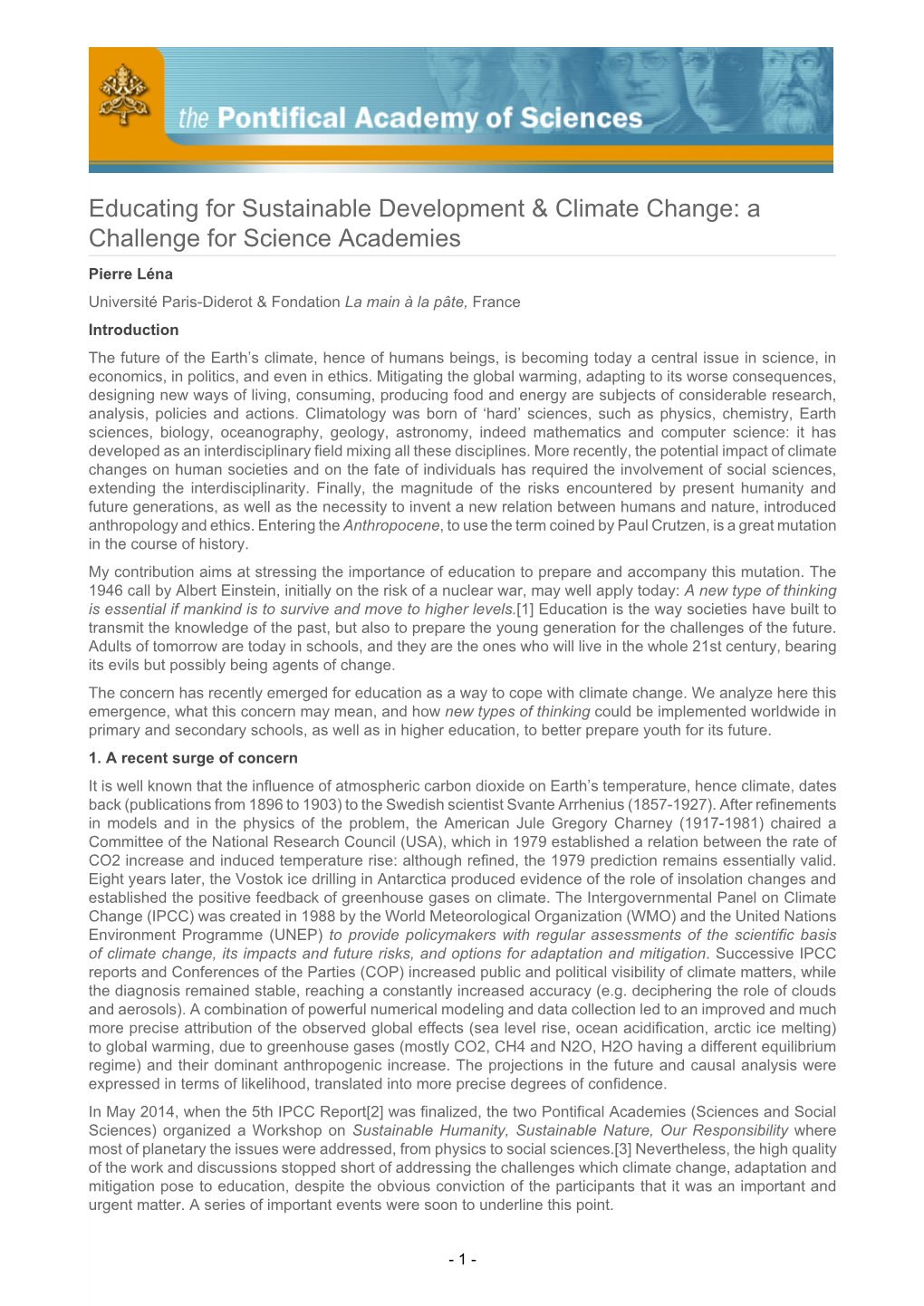 Educating for Sustainable Development & Climate Change: A