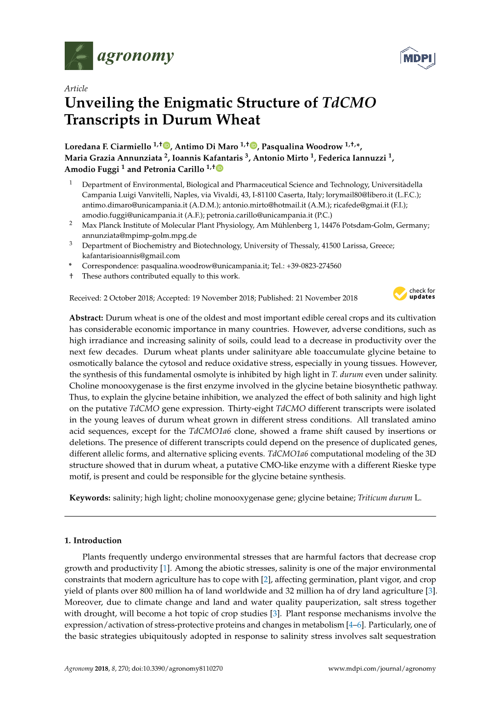 Unveiling the Enigmatic Structure of Tdcmo Transcripts in Durum Wheat