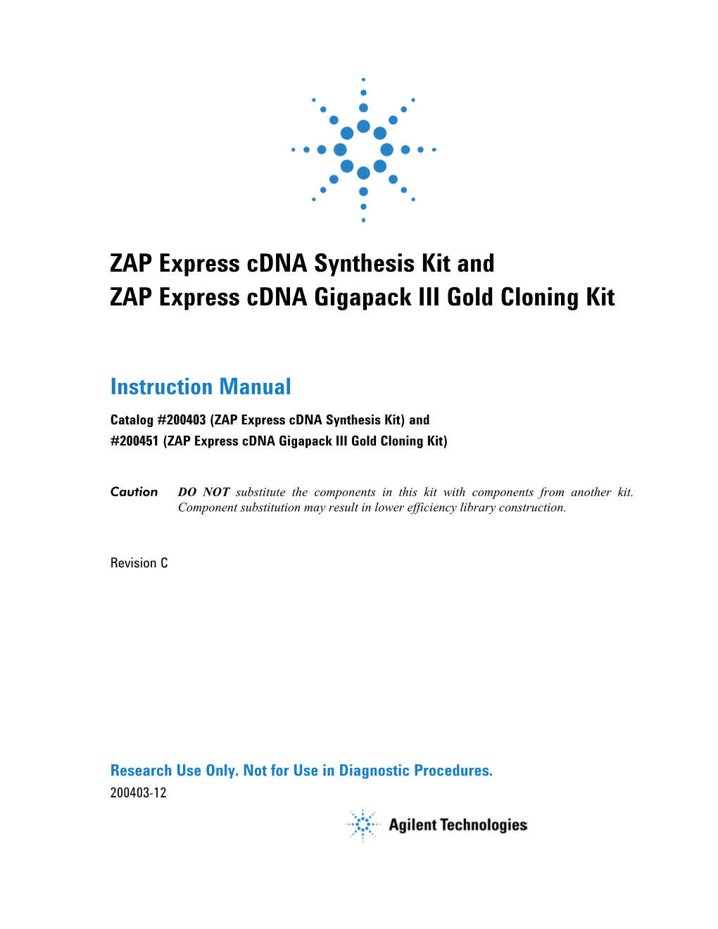 Manual: ZAP Express Cdna Synthesis Kit and ZAP Express