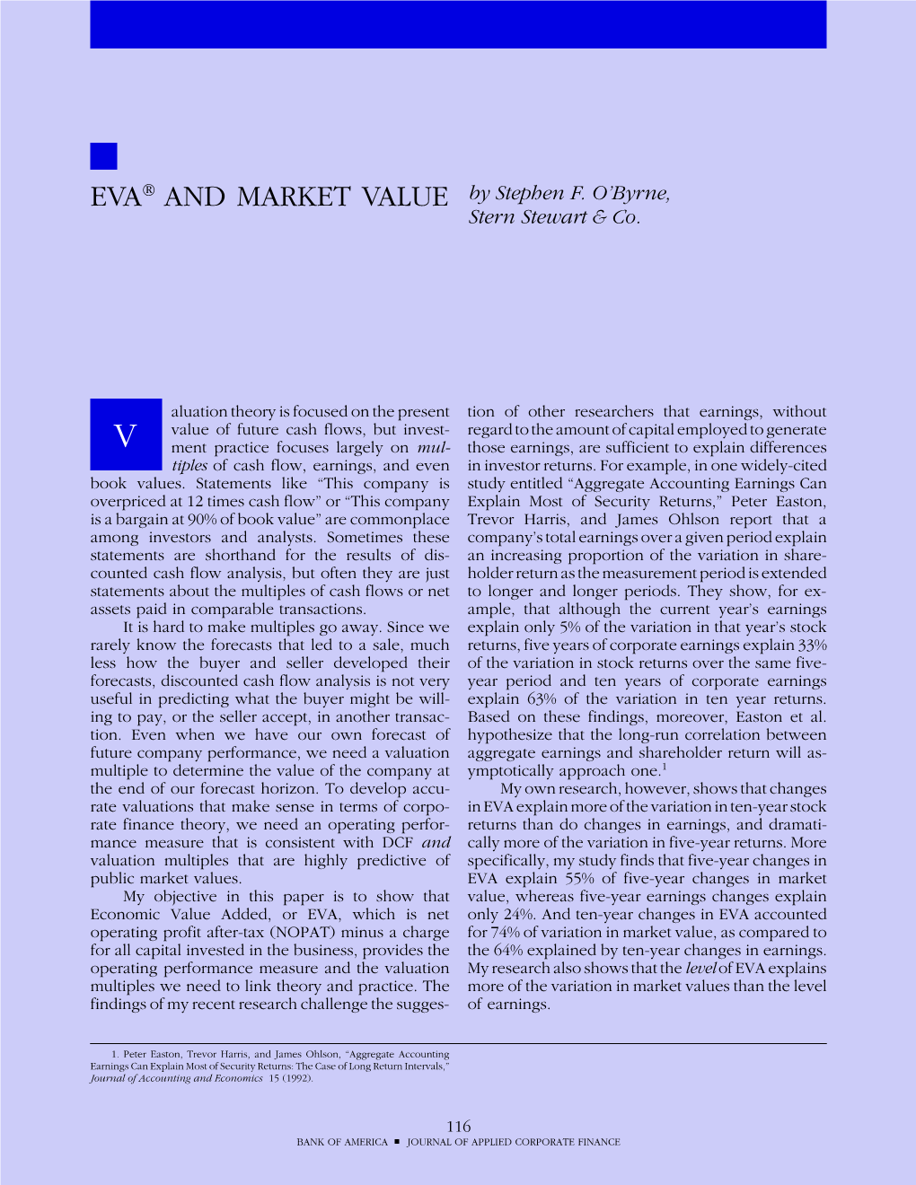 EVA® and MARKET VALUE by Stephen F. O'byrne, Stern Stewart