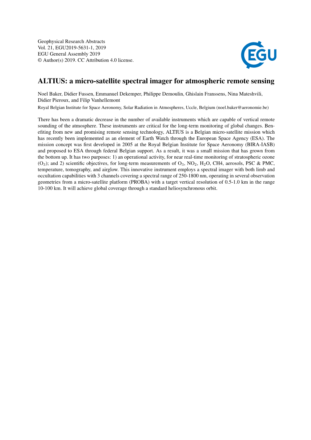 A Micro-Satellite Spectral Imager for Atmospheric Remote Sensing