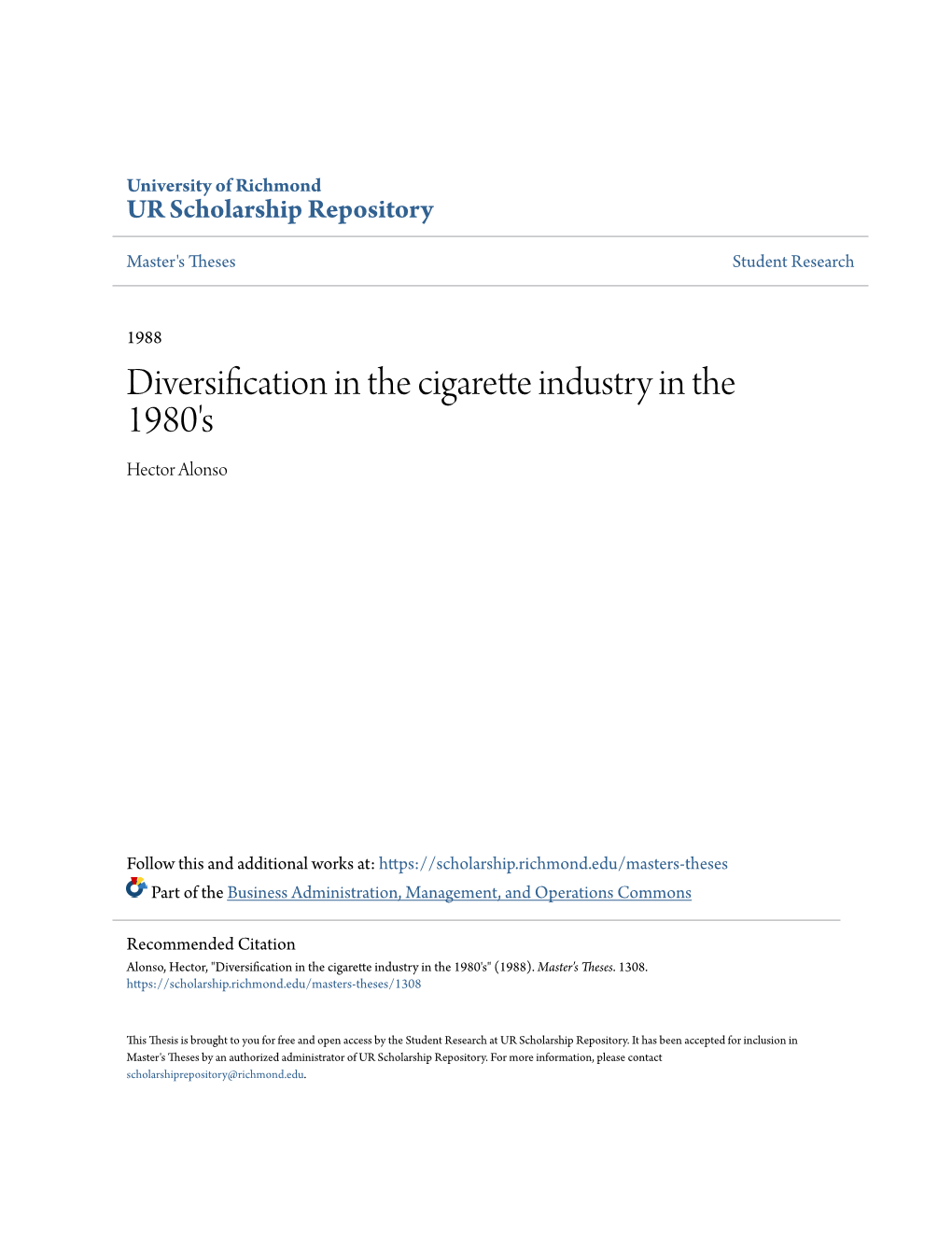 Diversification in the Cigarette Industry in the 1980'S Hector Alonso