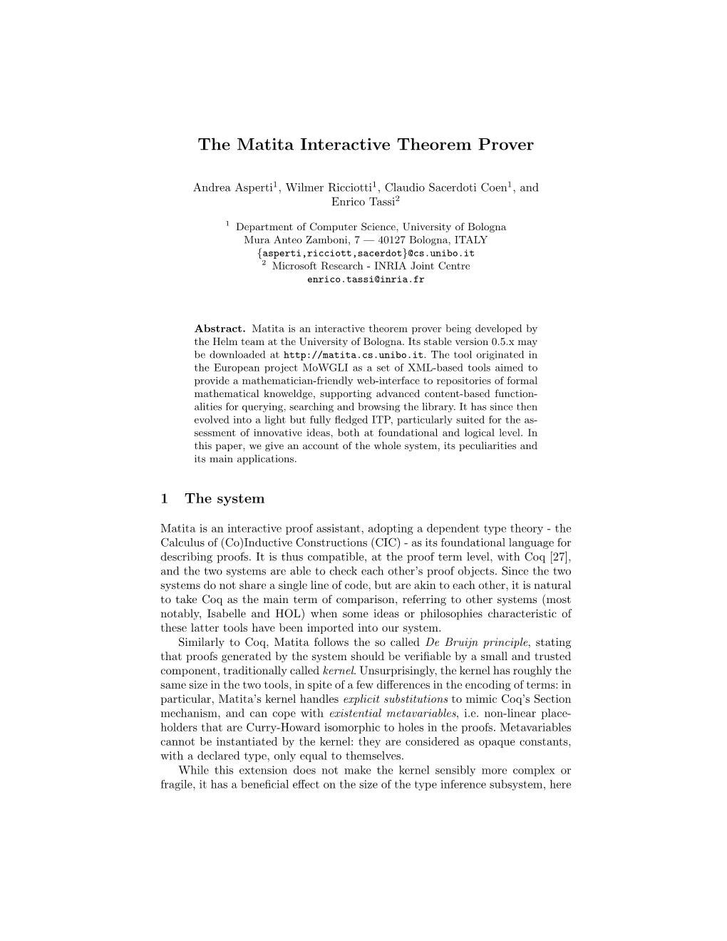 The Matita Interactive Theorem Prover
