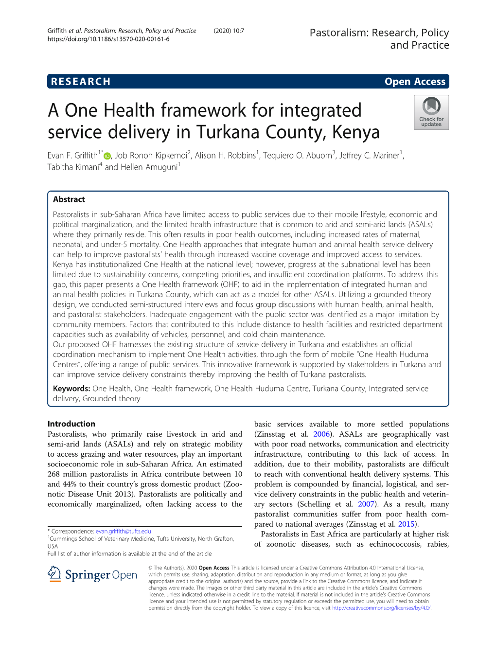 A One Health Framework for Integrated Service Delivery in Turkana County, Kenya Evan F