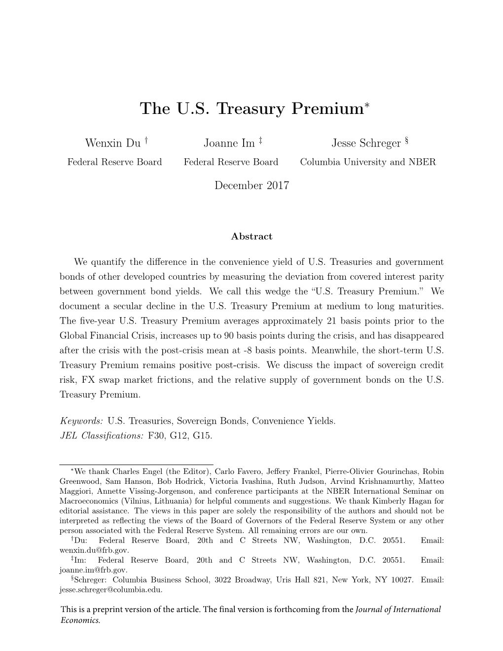 The U.S. Treasury Premium∗