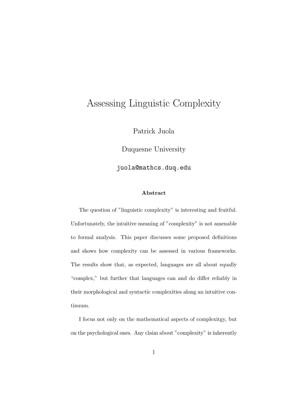 Assessing Linguistic Complexity