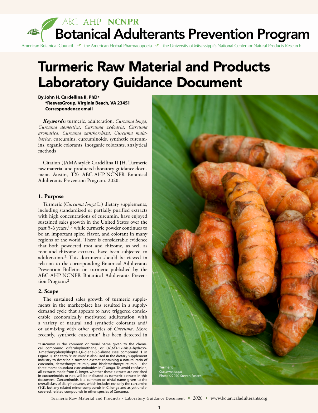 Turmeric Raw Material and Products Laboratory Guidance Document by John H