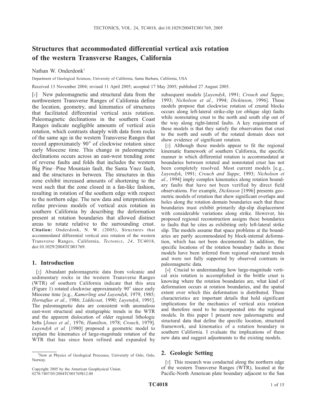 Structures That Accommodated Differential Vertical Axis Rotation of the Western Transverse Ranges, California