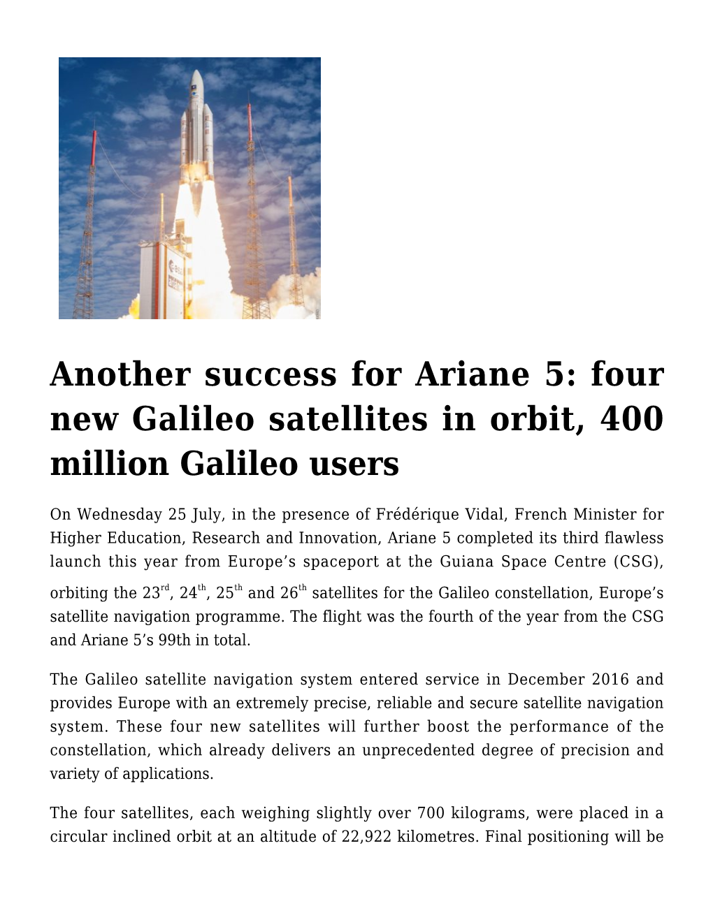 Four New Galileo Satellites in Orbit, 400 Million Galileo Users