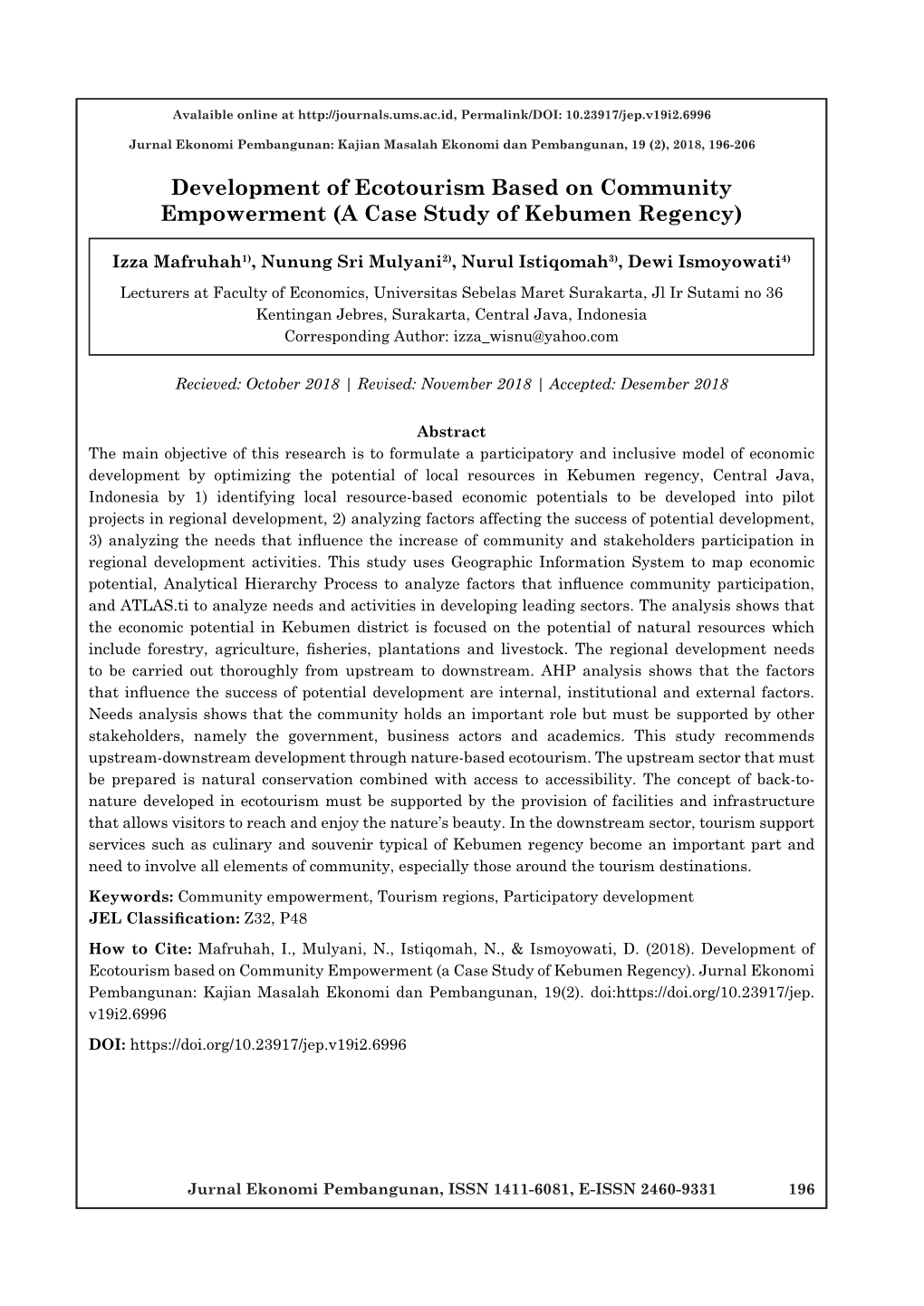 Development of Ecotourism Based on Community Empowerment (A Case Study of Kebumen Regency)