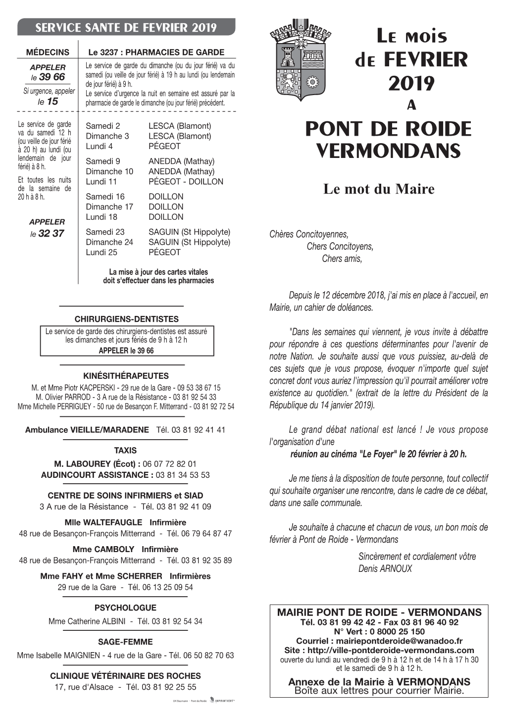 Le Mois De FÉVRIER 2019 À PONT DE ROIDE VERMONDANS