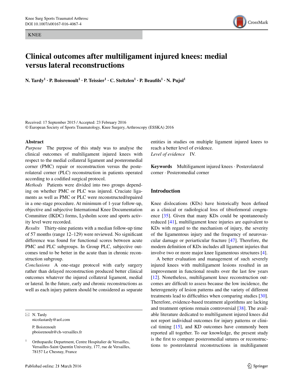 Clinical Outcomes After Multiligament Injured Knees: Medial Versus Lateral Reconstructions