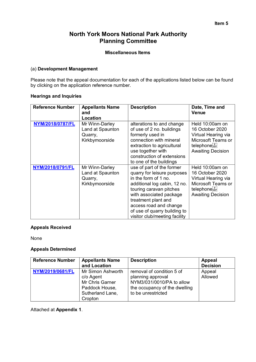 North York Moors National Park Authority Planning Committee