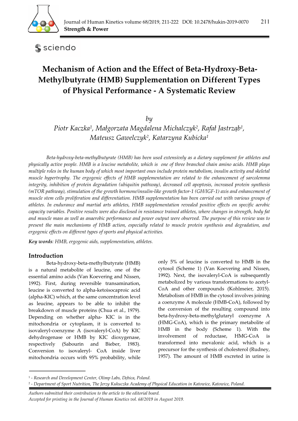 (HMB) Supplementation on Different Types of Physical Performance - a Systematic Review