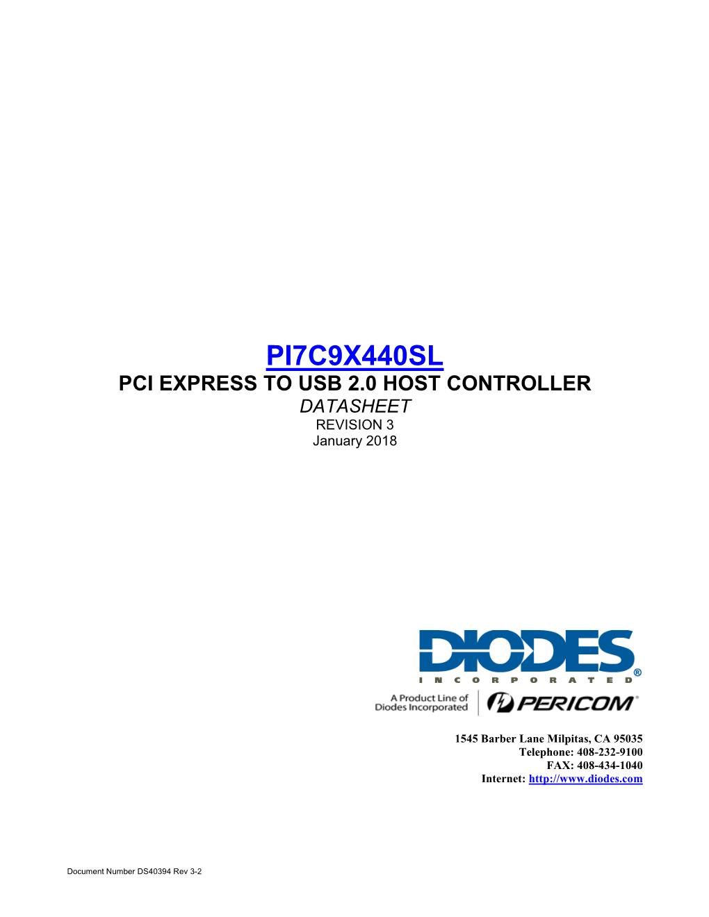 PI7C9X440SL PCI EXPRESS to USB 2.0 HOST CONTROLLER DATASHEET REVISION 3 January 2018