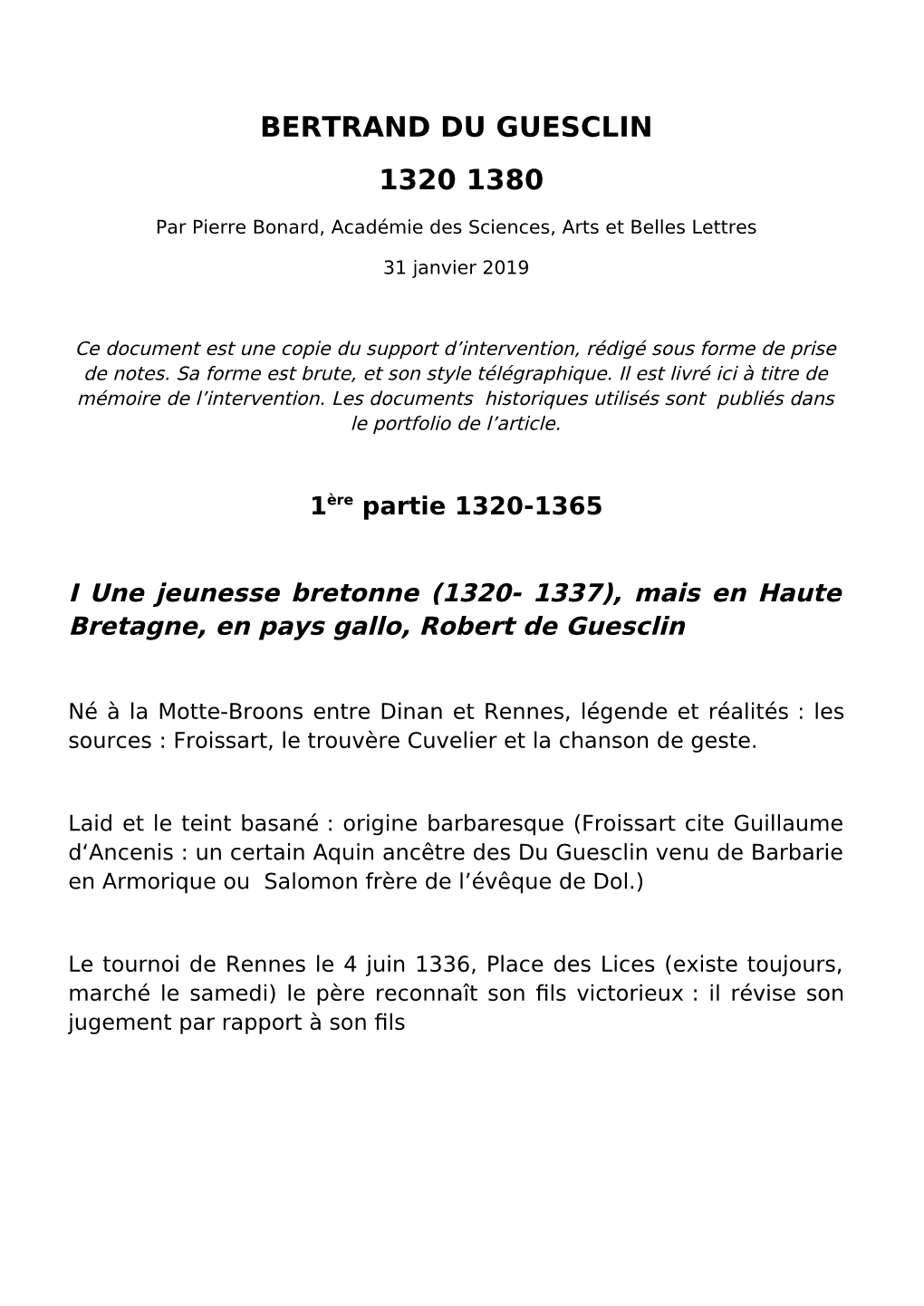 Bertrand Du Guesclin 1320 1380