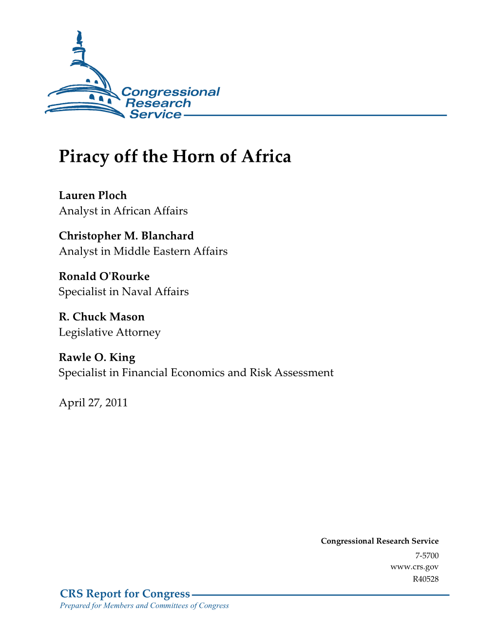 Piracy Off the Horn of Africa