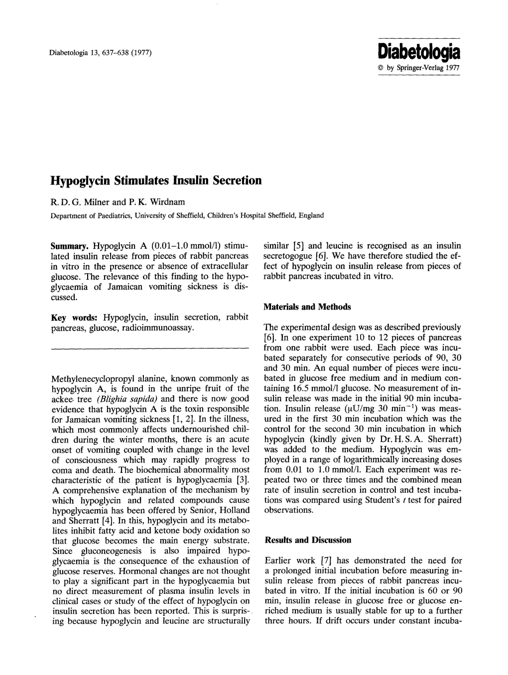 Hypoglycin Stimulates Insulin Secretion