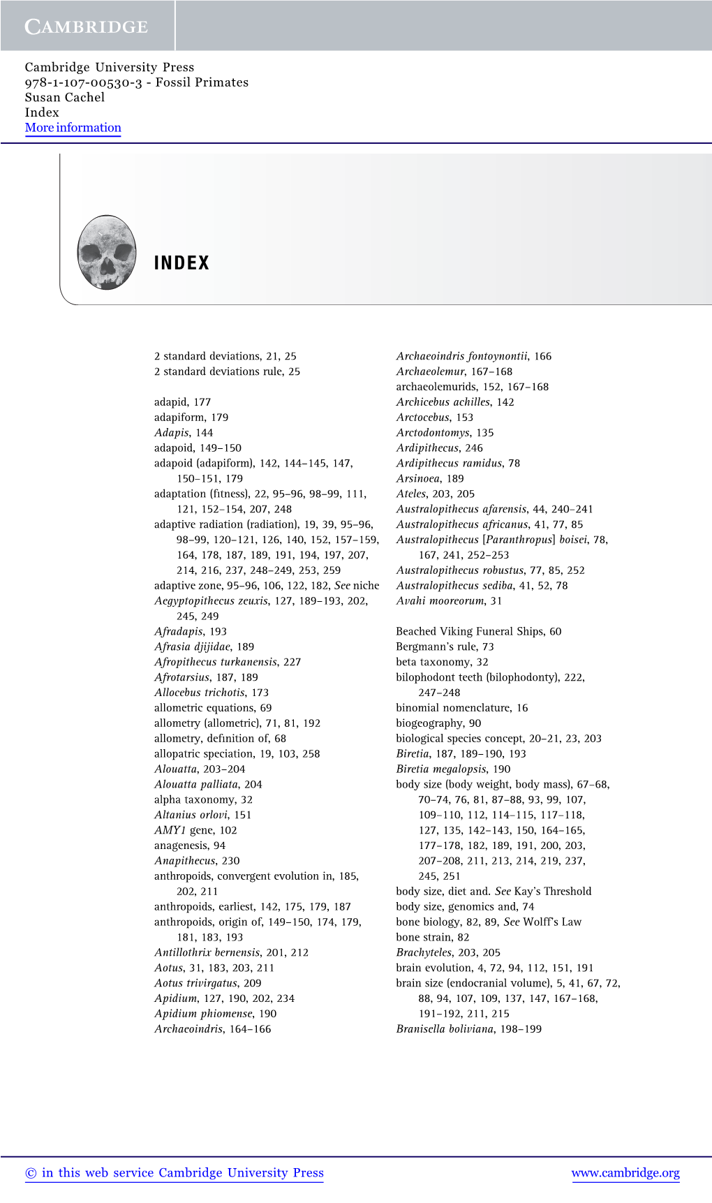Fossil Primates Susan Cachel Index More Information Www