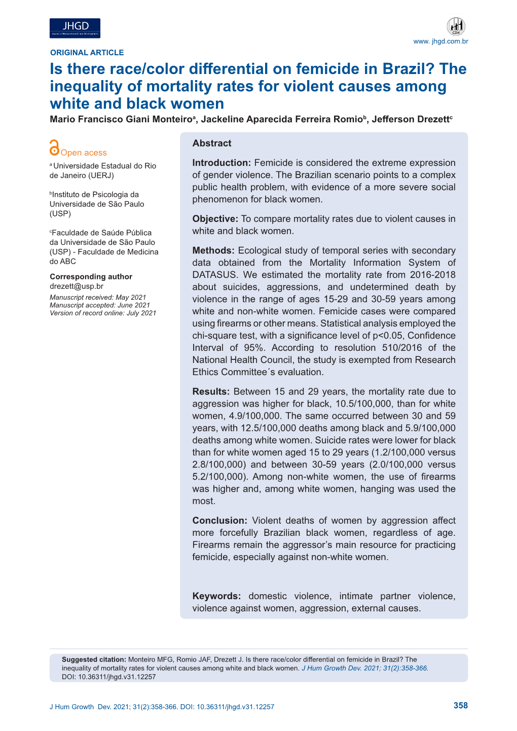 Is There Race/Color Differential on Femicide in Brazil? the Inequality Of