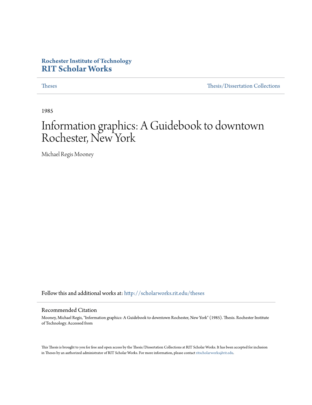 A Guidebook to Downtown Rochester, New York Michael Regis Mooney