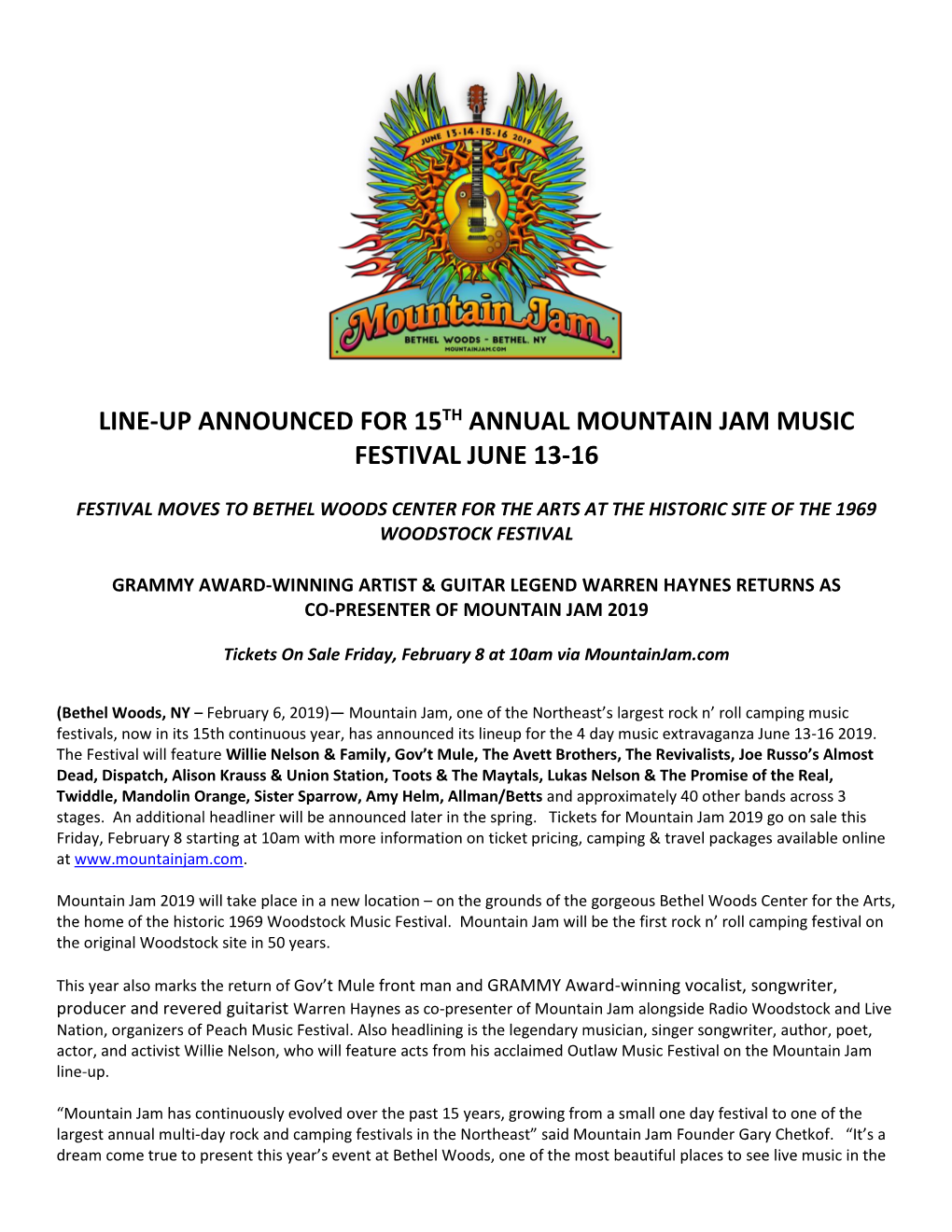 Mountain Jam Music Festival June 13-16