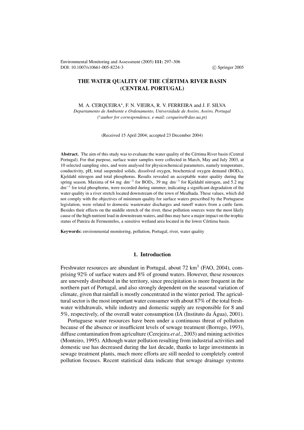 The Water Quality of the C ´Ertima River Basin