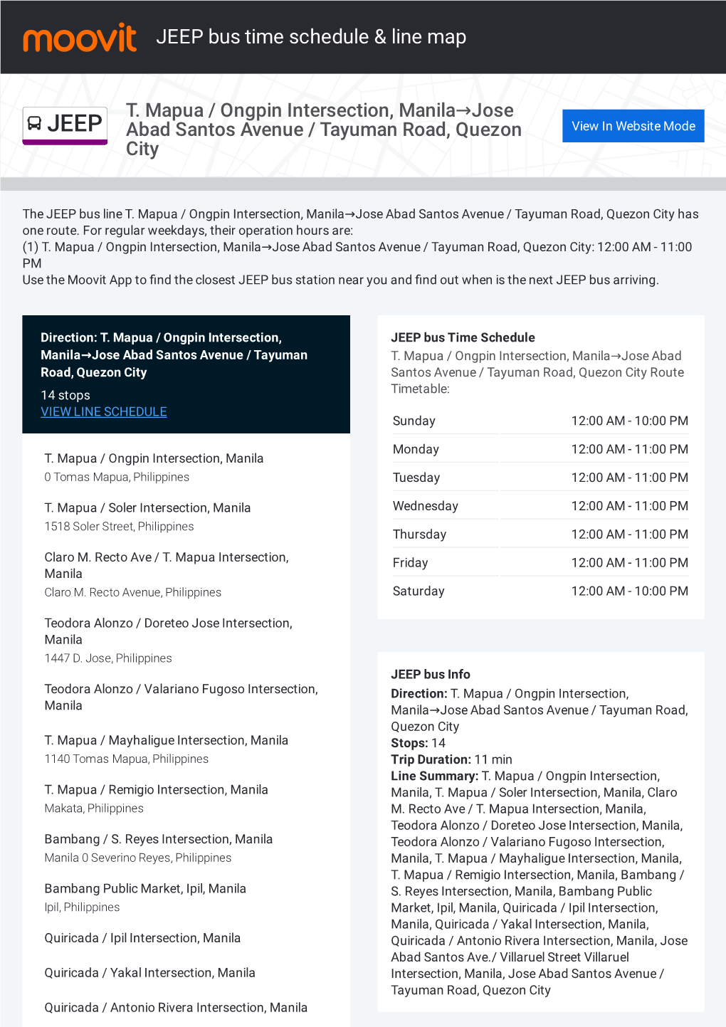 JEEP Bus Time Schedule & Line Route