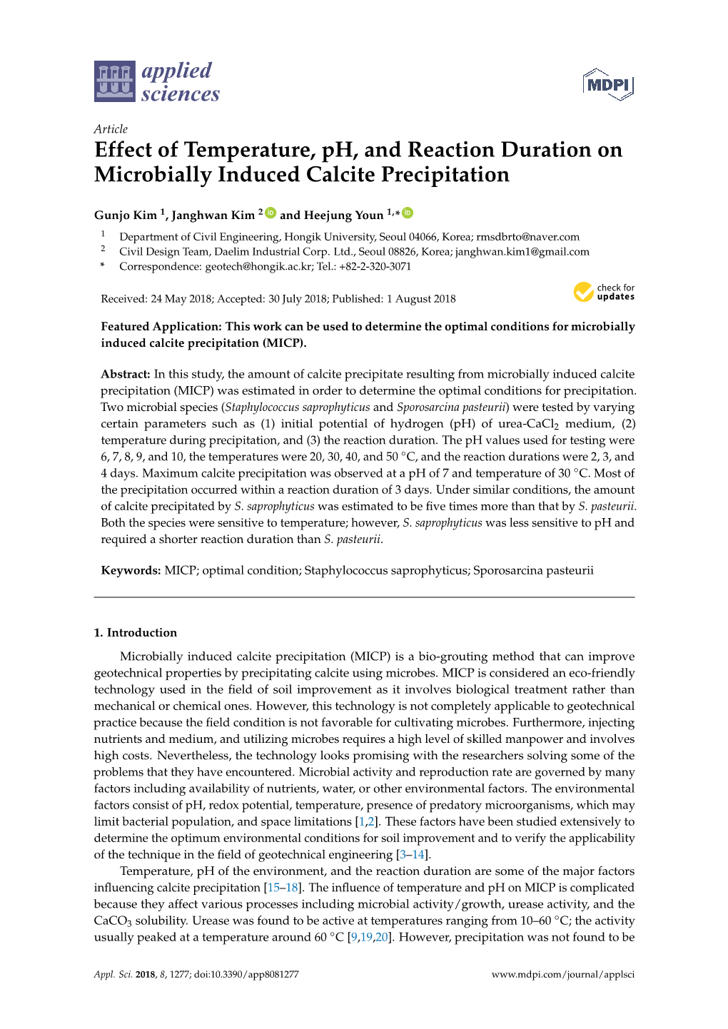 Effect of Temperature, Ph, and Reaction Duration on Microbially Induced Calcite Precipitation
