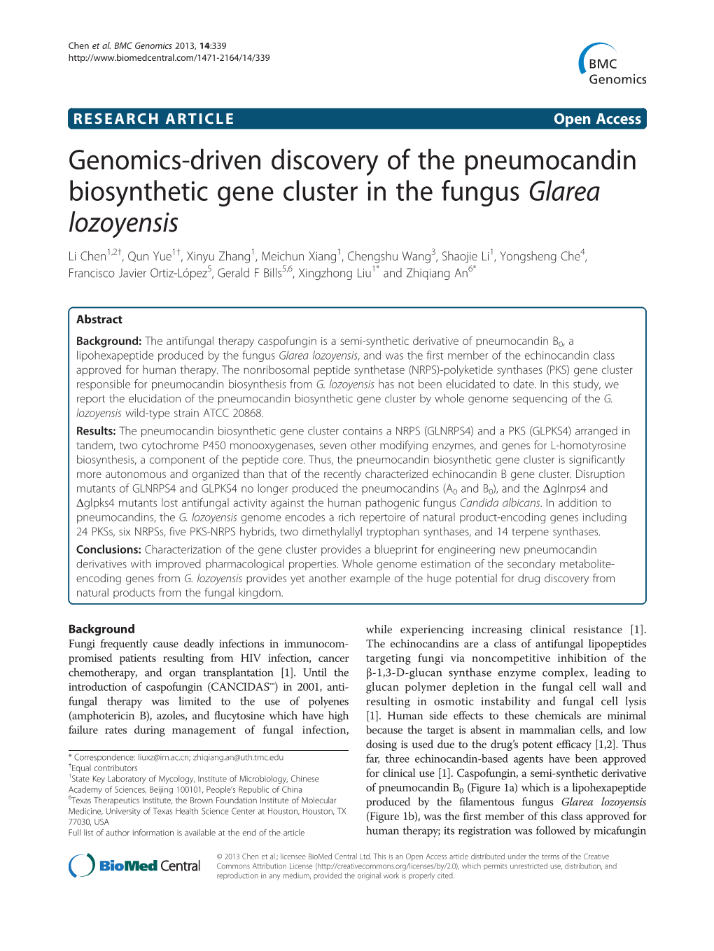 Genomics-Driven Discovery of the Pneumocandin Biosynthetic Gene