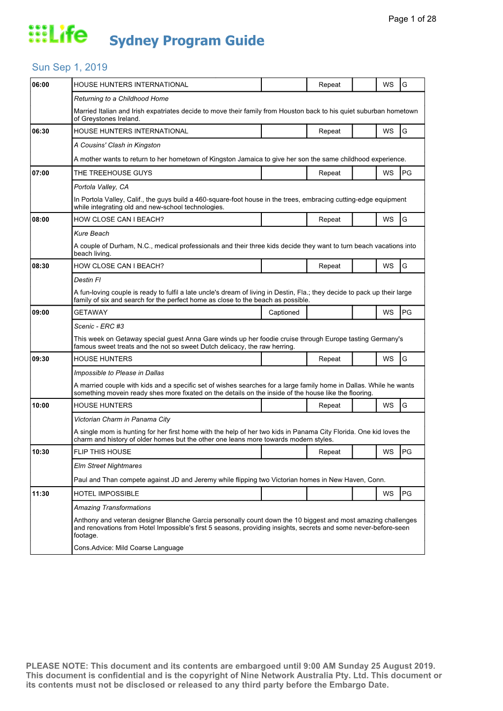 Sydney Program Guide