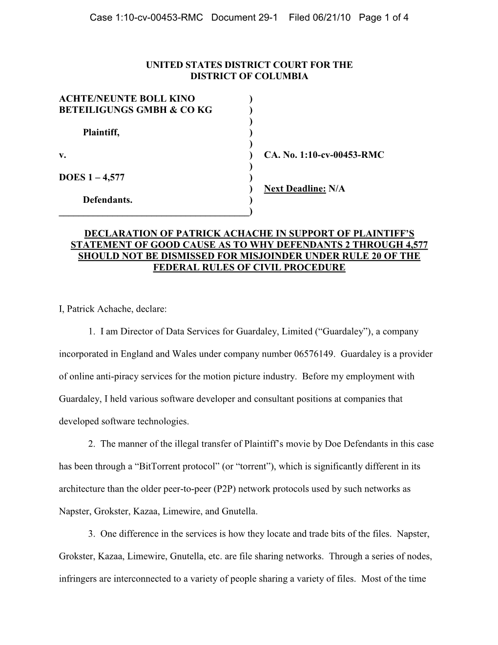 Case 1:10-Cv-00453-RMC Document 29-1 Filed 06/21/10 Page 1 of 4