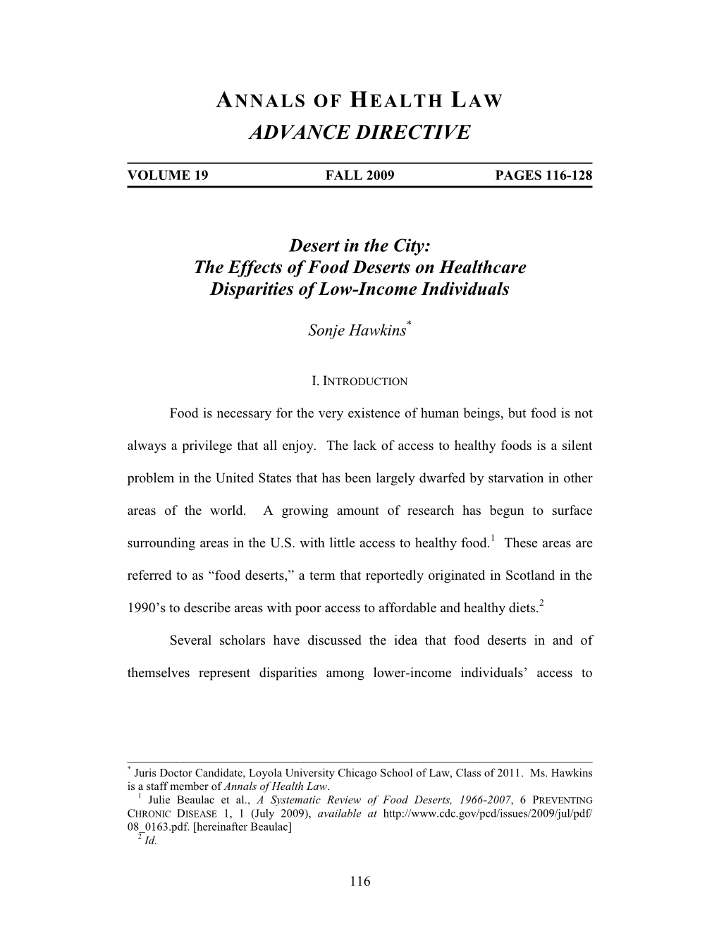 The Effects of Food Deserts on Healthcare Disparities of Low-Income Individuals