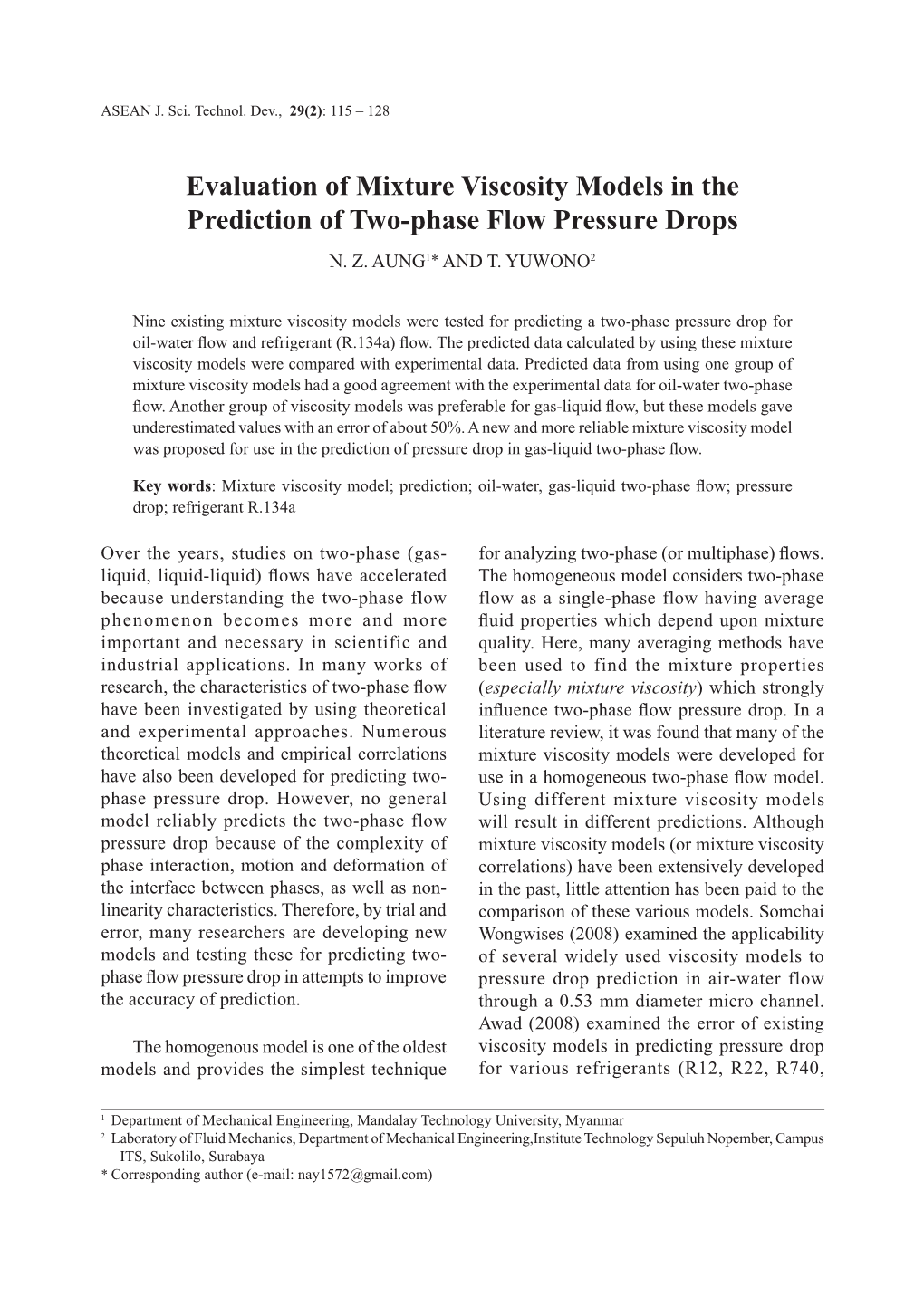 Evaluation of Mixture Viscosity Models in the Prediction of Two-Phase Flow Pressure Drops N
