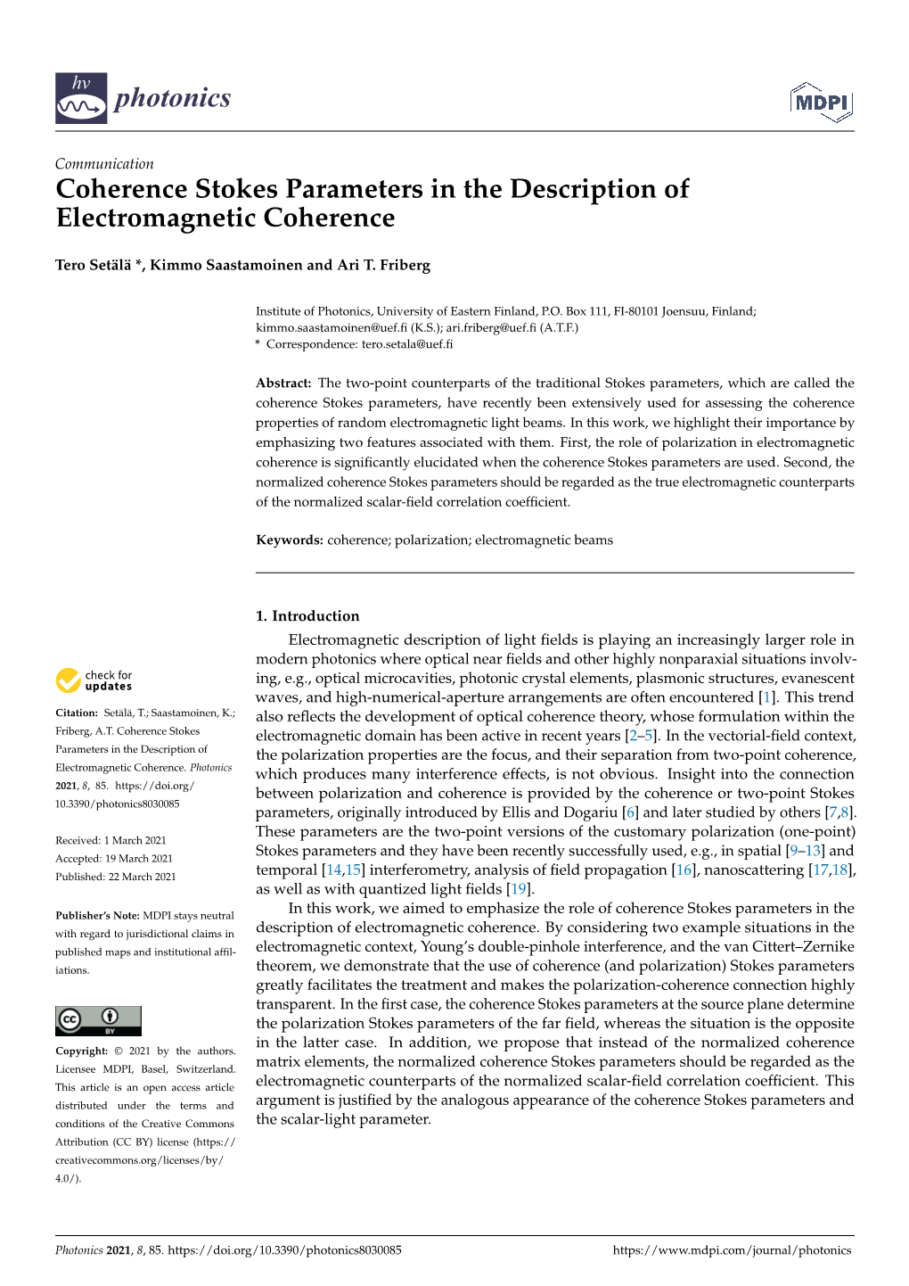 Coherence Stokes Parameters in the Description of Electromagnetic Coherence