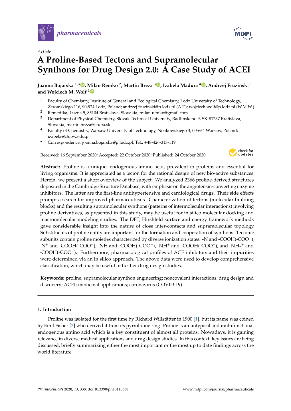 A Proline-Based Tectons and Supramolecular Synthons for Drug Design 2.0: a Case Study of ACEI