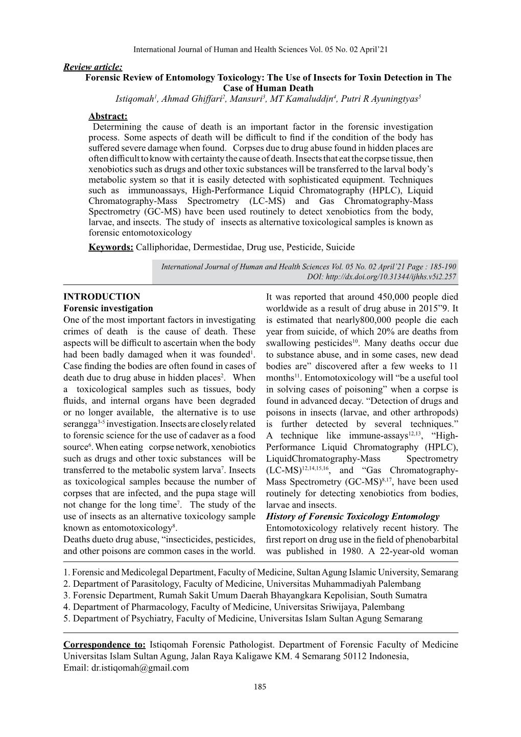 Review Article: Forensic Review of Entomology Toxicology: the Use of Insects for Toxin Detection in the Case of Human Death Isti