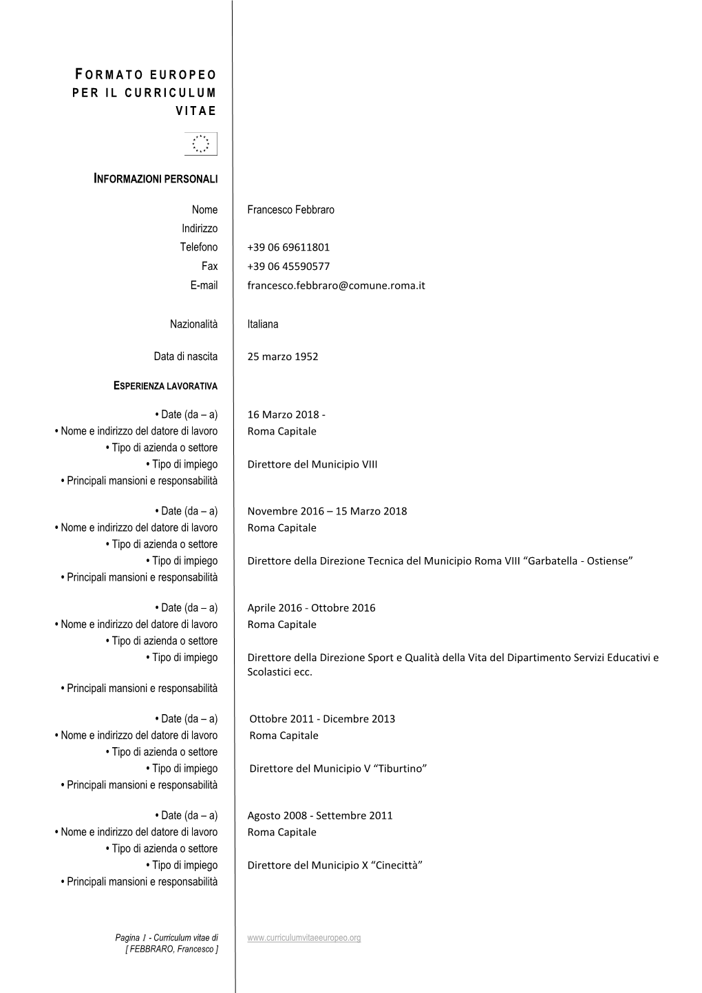 Formato Europeo Per Il Curriculum Vitae