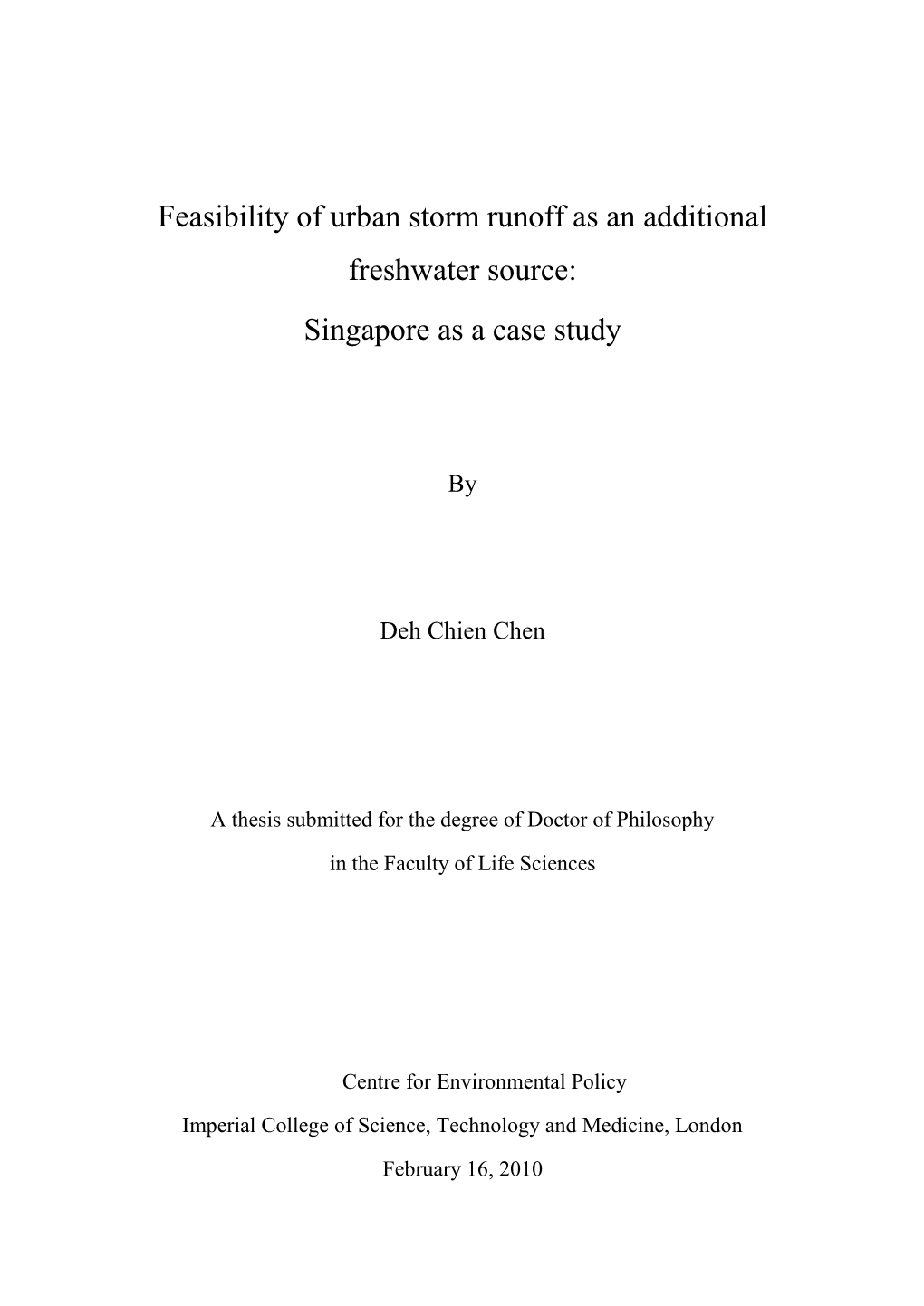 Feasibility of Urban Storm Runoff As an Additional Freshwater Source: Singapore As a Case Study