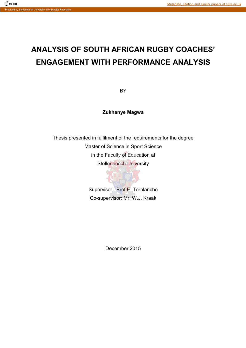 Analysis of South African Rugby Coaches’ Engagement with Performance Analysis