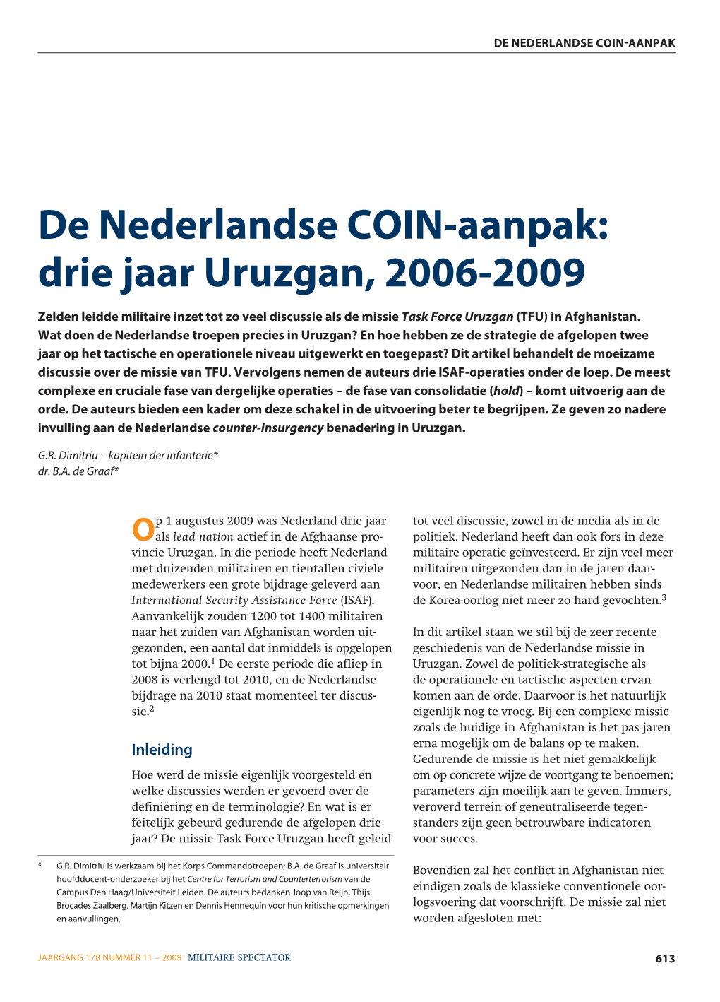 De Nederlandse COIN-Aanpak: Drie Jaar Uruzgan, 2006-2009