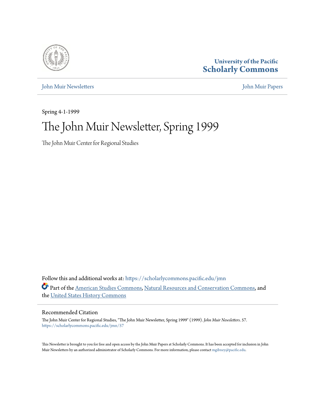 The John Muir Newsletter, Spring 1999