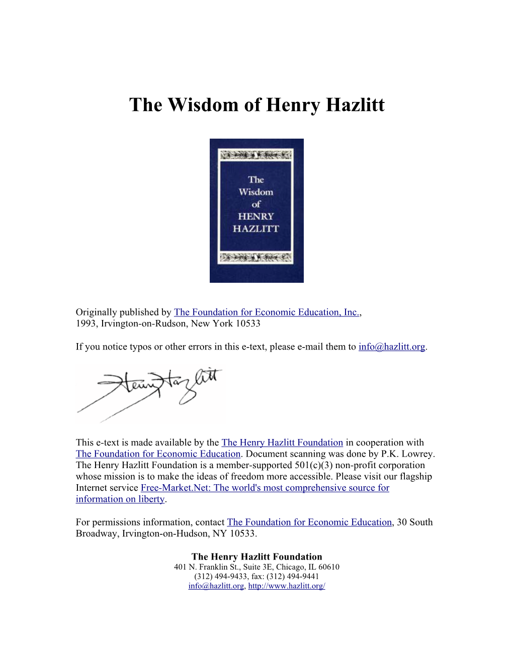 The Wisdom of Henry Hazlitt