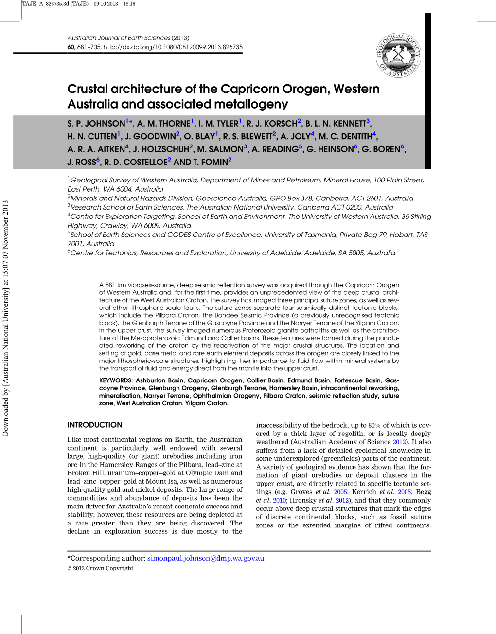 Crustal Architecture of the Capricorn Orogen, Western Australia and Associated Metallogeny